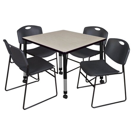 Regency Tables > Height Adjustable > Square Mobile Table & Chair Sets, 42 W, 42 L, 23-34 H, Maple TB4242PLAPCBK44BK